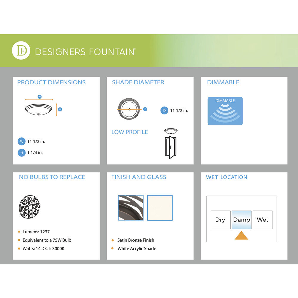 Edge Lit LED 12 inch Satin Bronze Flushmount Ceiling Light